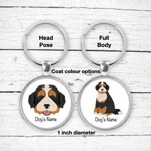 Load image into Gallery viewer, Bernedoodle (Bernese/Poodle mix) Bezel Keychain - personalized