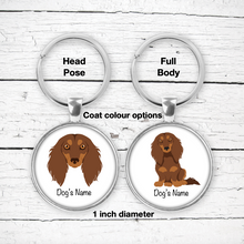 Load image into Gallery viewer, Dachshund (longhaired) Bezel Keychain - personalized