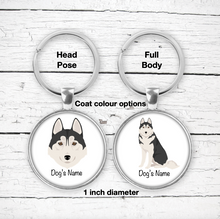 Load image into Gallery viewer, Siberian Husky (black and white) Bezel Keychain - personalized