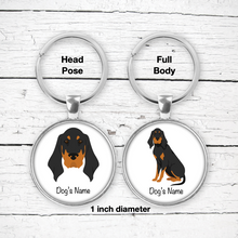 Load image into Gallery viewer, Black and Tan Coonhound Bezel Keychain - personalized