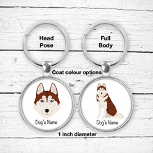 Load image into Gallery viewer, Siberian Husky (red and white) Bezel Keychain - personalized