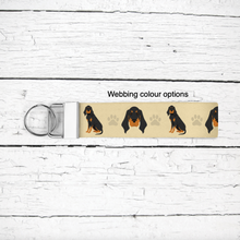 Load image into Gallery viewer, Black and Tan Coonhound key wristlet