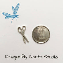 Load image into Gallery viewer, Scissors charm - tiny scissors charm - antiqued silver tone charm