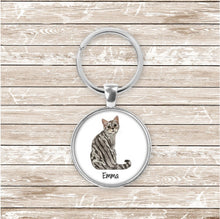Load image into Gallery viewer, Domestic shorthair tabby cat keychain personalized