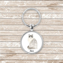 Load image into Gallery viewer, Ragdoll cat keychain personalized