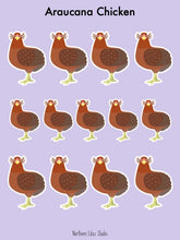 Load image into Gallery viewer, Araucana chicken vinyl sticker sheet