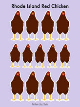 Load image into Gallery viewer, Rhode Island Red chicken vinyl sticker sheet