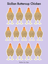 Load image into Gallery viewer, Sicilian Buttercup chicken vinyl sticker sheet