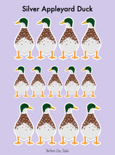 Load image into Gallery viewer, Silver Appleyard duck vinyl sticker sheet