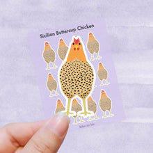 Load image into Gallery viewer, Sicilian Buttercup chicken vinyl sticker sheet