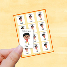 Load image into Gallery viewer, Multicultural Boys name label stickers - personalized - Set C