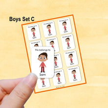 Load image into Gallery viewer, Multicultural Boys name label stickers - personalized - Set C