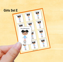 Load image into Gallery viewer, Multicultural Girls name label stickers - personalized - Set E