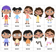 Load image into Gallery viewer, Multicultural Girls name label stickers - personalized - Set E