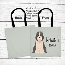 Load image into Gallery viewer, Bearded Collie tote bag personalized