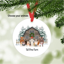 Load image into Gallery viewer, Farm Christmas Ornament (brown barn with snow) personalized