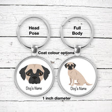 Load image into Gallery viewer, Chug (Chihuahua/Pug mix) keychain personalized