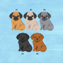 Load image into Gallery viewer, Puggle (Pug/Beagle mix) puppy ornament personalized