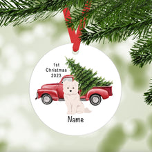 Load image into Gallery viewer, American Eskimo puppy ornament personalized