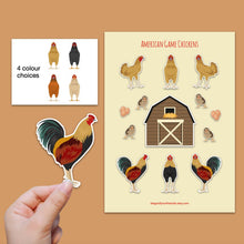 Load image into Gallery viewer, American Game chicken sticker set - chicken sticker sheets - chicken breed stickers