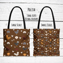Load image into Gallery viewer, Polish Chicken pattern tote bag - chicken tote bag - farm animal carry bag