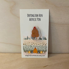 Load image into Gallery viewer, Orpington hen acrylic pin (orange)