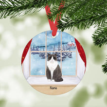 Load image into Gallery viewer, Black and White Domestic Shorthair Cat ornament personalized