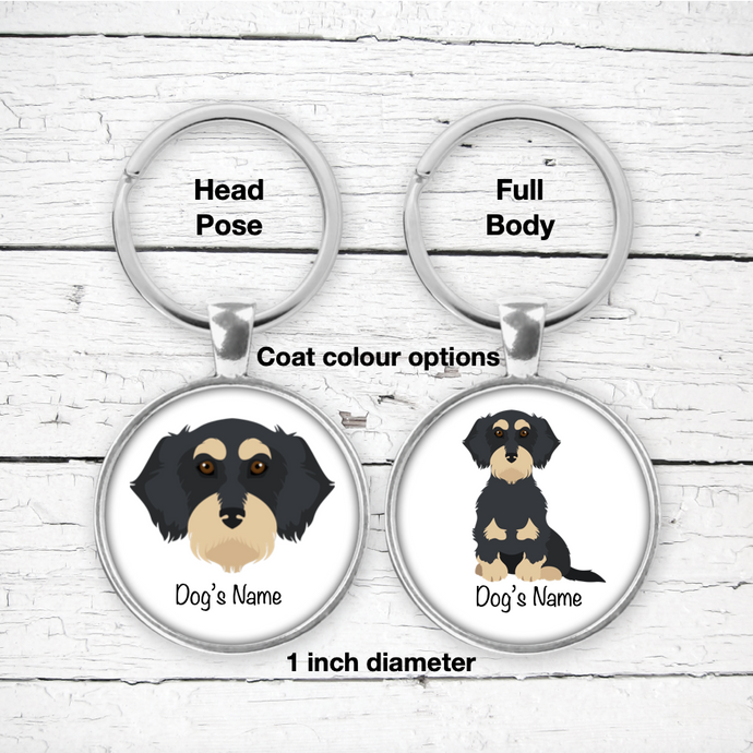 Dachshund (wirehaired) Bezel Keychain - personalized
