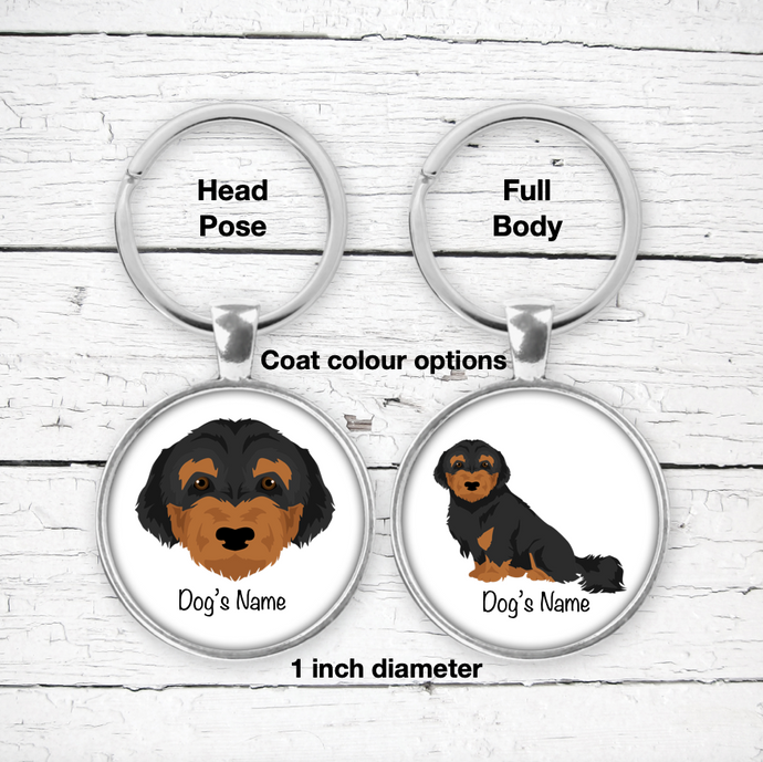 Doxiepoo (Dachshund/Poodle mix) Bezel Keychain - personalized
