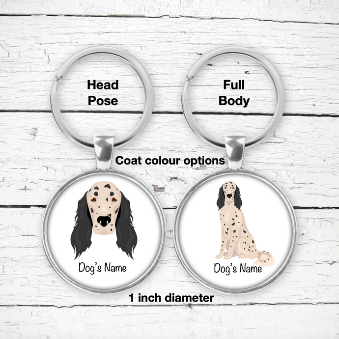 English Setter Bezel Keychain - personalized