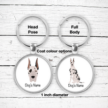 Load image into Gallery viewer, Great Dane (cropped ears) Bezel Keychain - personalized
