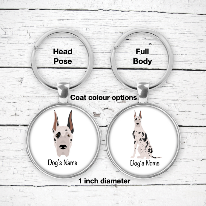 Great Dane (cropped ears) Bezel Keychain - personalized