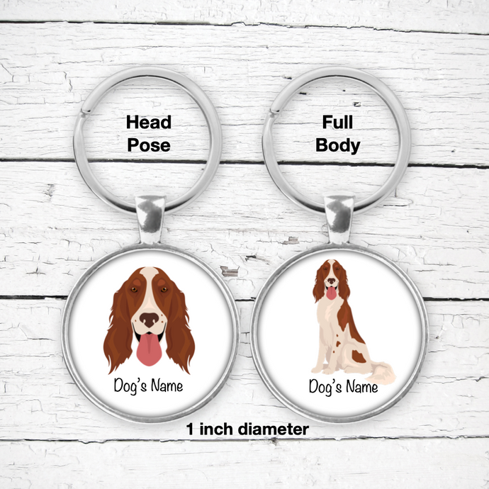 Irish Red and White Setter Bezel Keychain - personalized