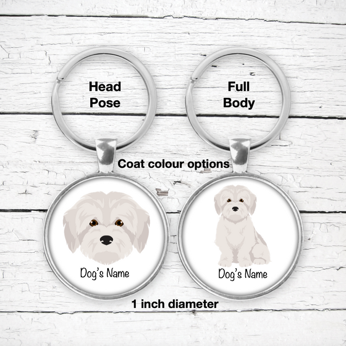 Malti-poo (Maltese/Poodle mix) Bezel Keychain - personalized