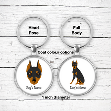 Load image into Gallery viewer, Miniature Pinscher (cropped ears) Bezel Keychain - personalized
