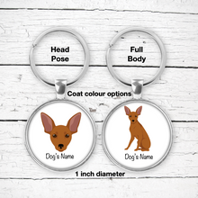 Load image into Gallery viewer, Miniature Pinscher (tipped ears) Bezel Keychain - personalized
