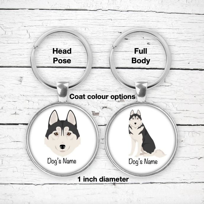 Siberian Husky (black and white) Bezel Keychain - personalized
