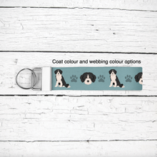 Load image into Gallery viewer, Bordoodle (Border Collie/Poodle mix) key wristlet
