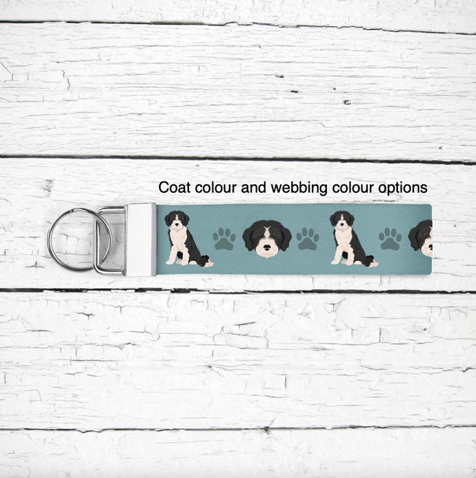 Bordoodle (Border Collie/Poodle mix) key wristlet