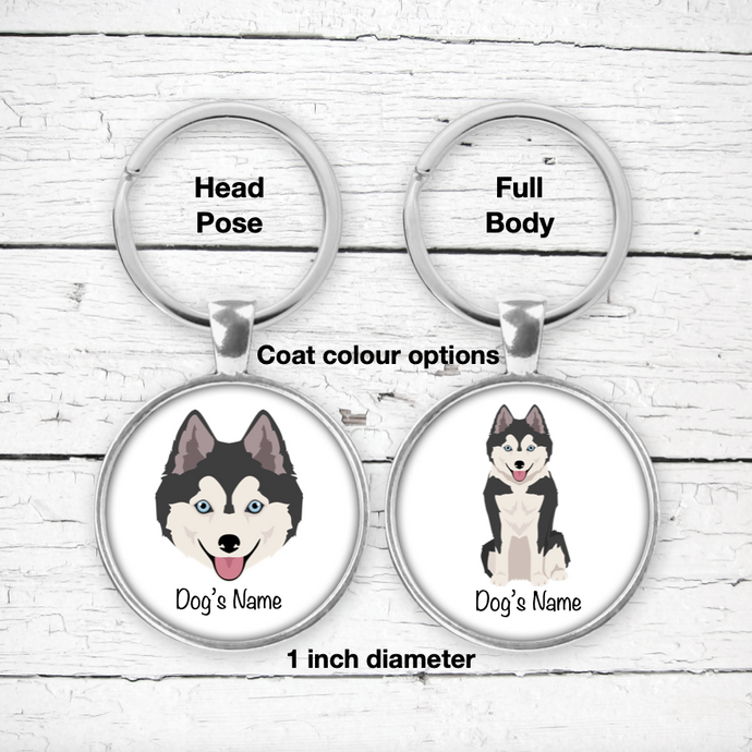 Pomsky (Pomeranian/Husky mix) Bezel Keychain - personalized
