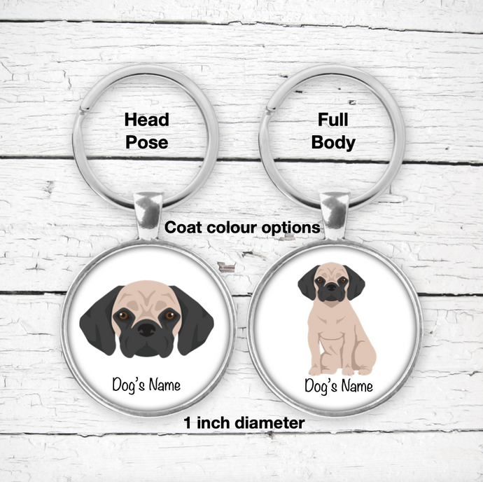Puggle Bezel Keychain - personalized