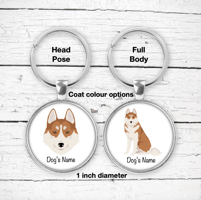 Siberian Husky (orange and white) Bezel Keychain - personalized