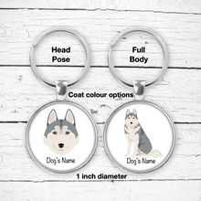 Load image into Gallery viewer, Siberian Husky (grey and white) Bezel Keychain - personalized
