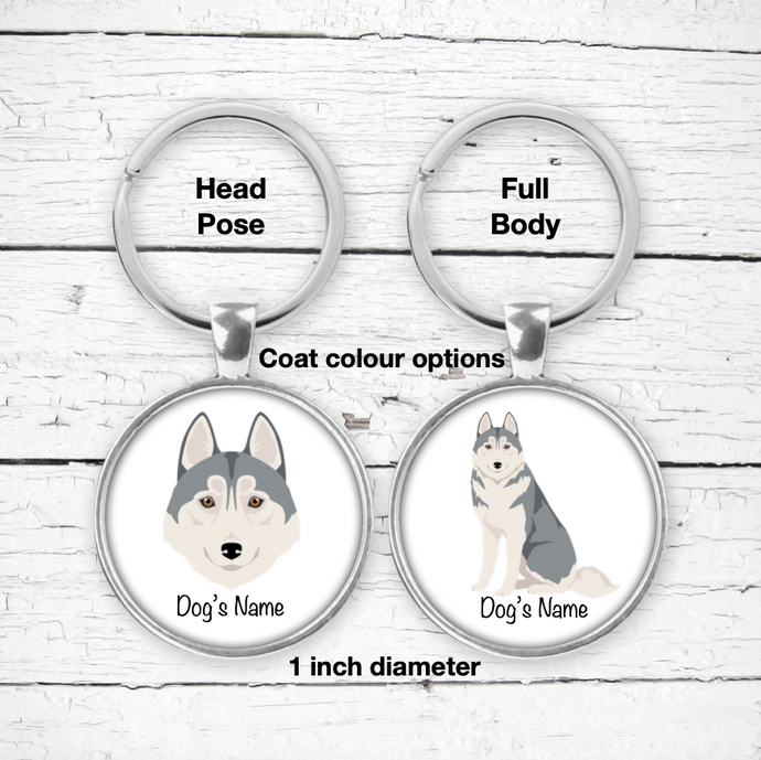Siberian Husky (grey and white) Bezel Keychain - personalized