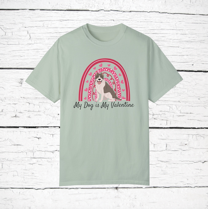 American Pit Bull (cropped ears) 'My Dog is My Valentine' 100% cotton t-shirt customized
