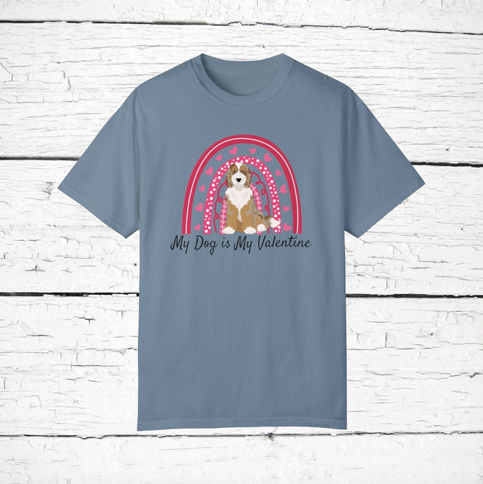 Aussiedoodle (Australian Shepherd/Poodle mix) 'My Dog is My Valentine' 100% cotton t-shirt customized