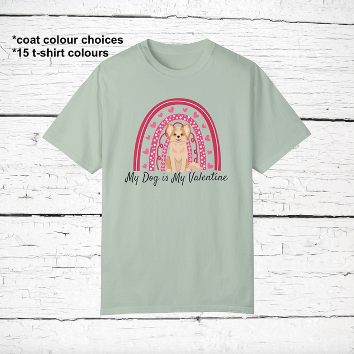 Chihuahua (longhaired) 'My Dog is My Valentine' 100% cotton t-shirt customized