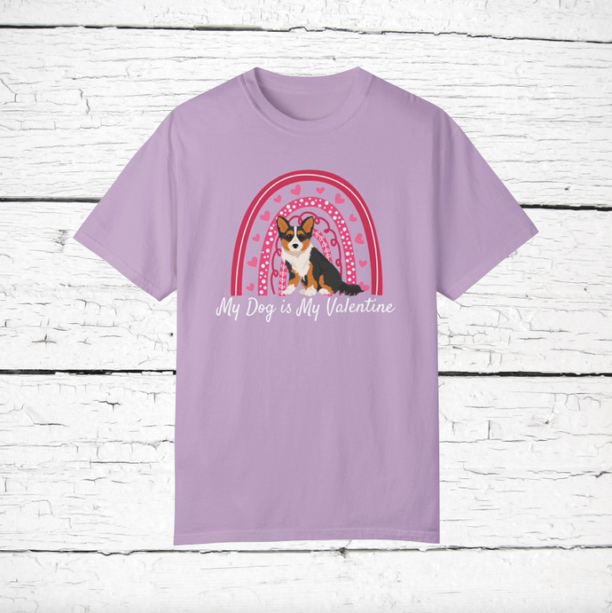 Corgipoo (Corgi/Poodle mix) 'My Dog is My Valentine' 100% cotton t-shirt customized