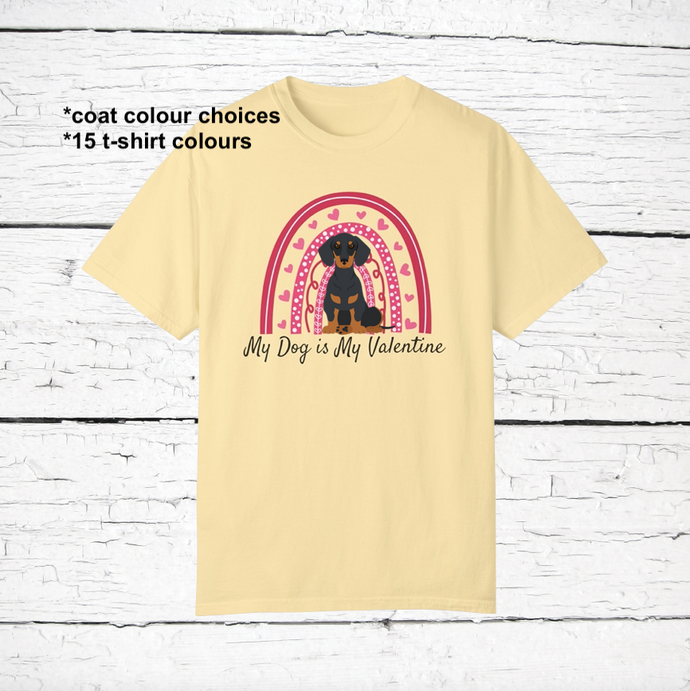 Dachshund (smoothcoat) 'My Dog is My Valentine' 100% cotton t-shirt customized