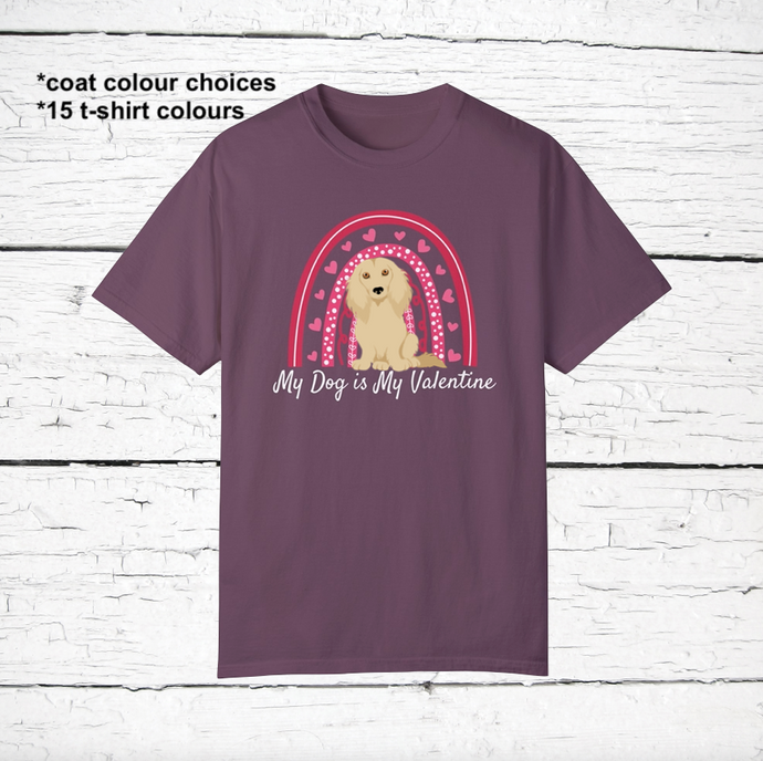 Dachshund (longhaired) 'My Dog is My Valentine' 100% cotton t-shirt customized